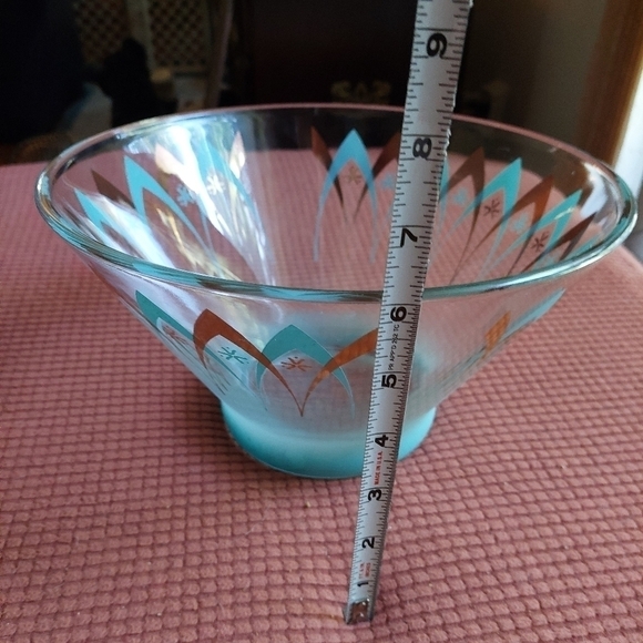 Vintage* 60s Atomic Age Turquoise & Gold Glass Chip Bowl - Picture 10 of 10